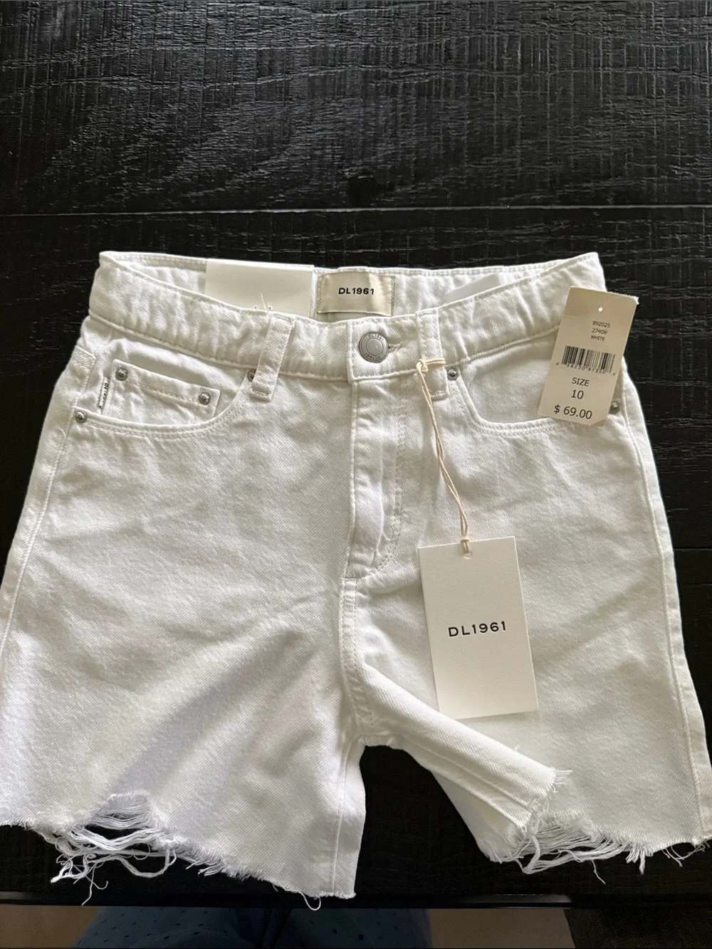 DL1961 White Frayed Denim Cutoff Shorts
